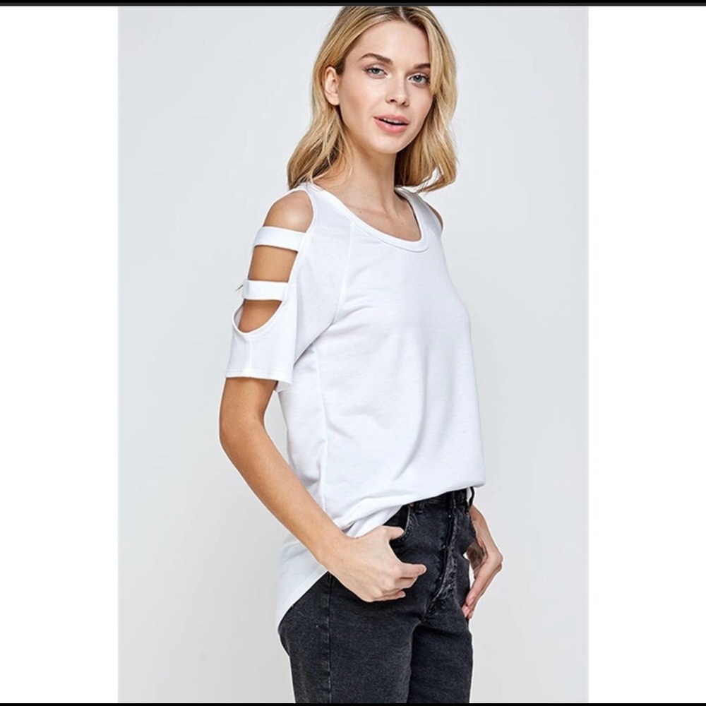 White Cut Out Sleeve - Top Classic 1- small. So soft.